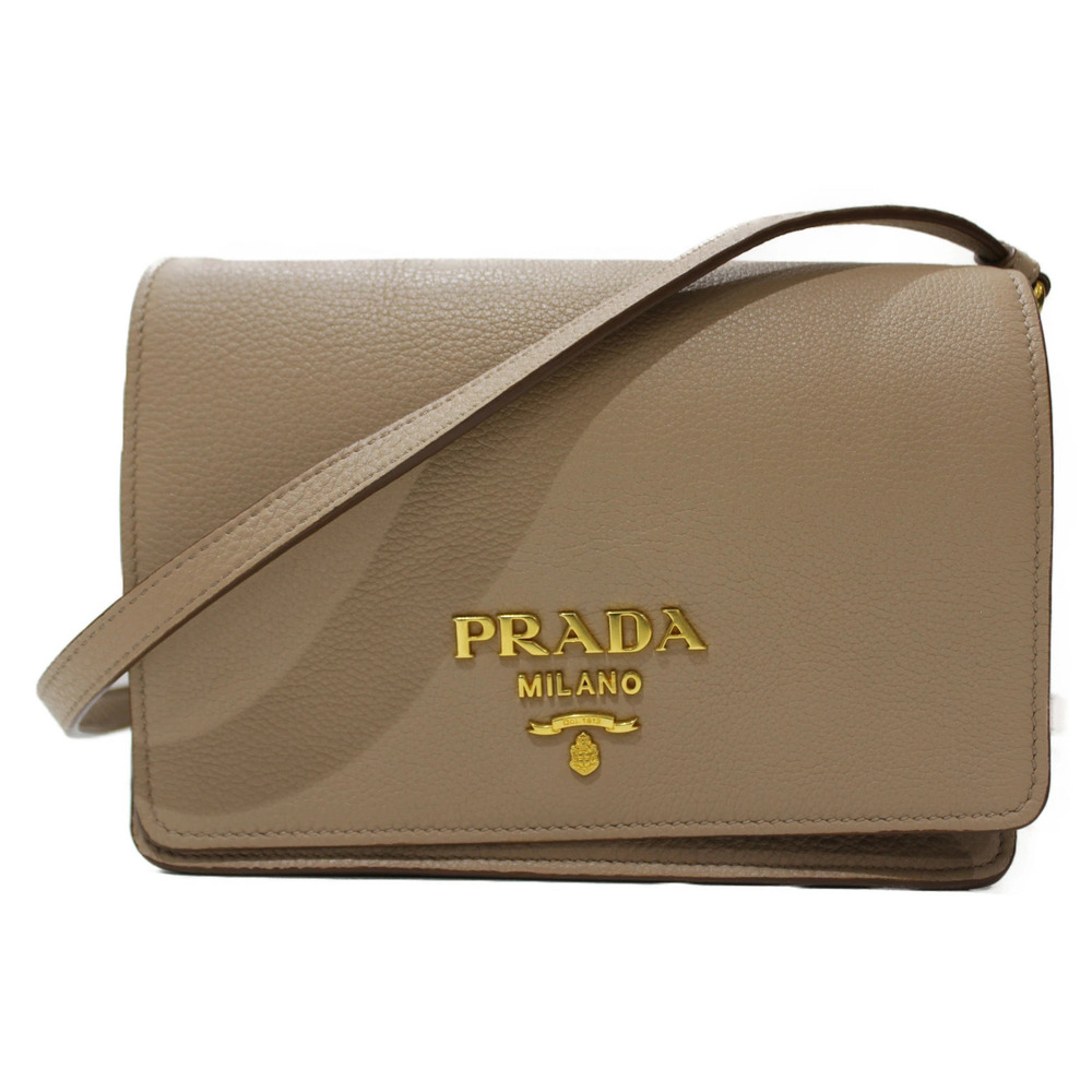 PRADA Vitello Daino Leather Beige Shoulder Bag